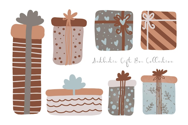 Vector a set of cute hand drawn gift boxes for present illustration