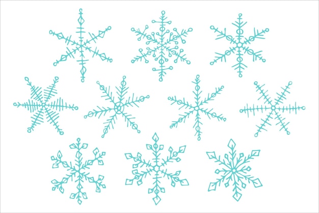かわいい手描きの雪片クリスマスと新年の落書きクリップアートのセット