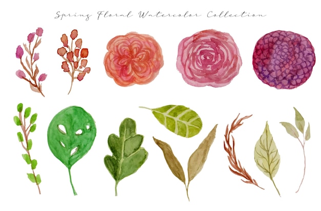 a set of cute hand painted spring flower watercolor