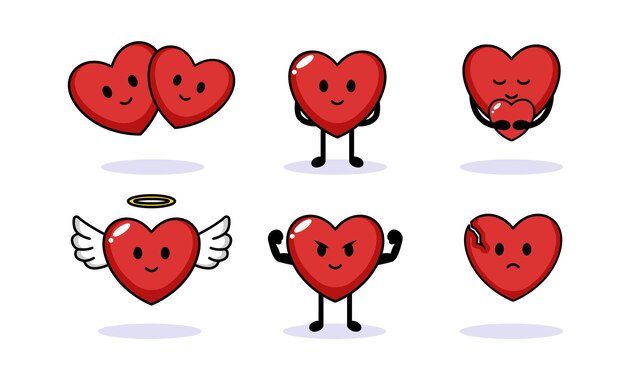 Vector set of cute heart love valentine day isolated on white