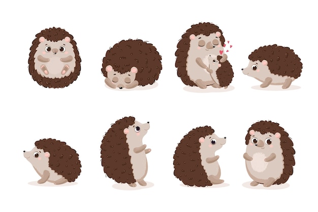 A set of cute hedgehogs Vector illustration of a cartoon