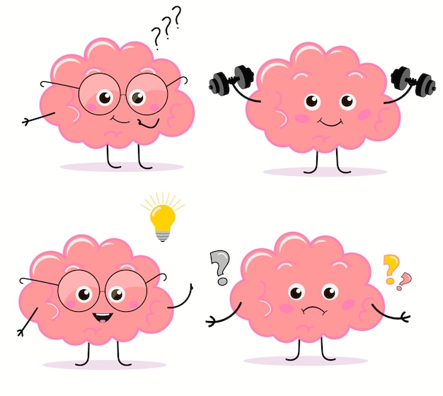 Vector set of cute human brain organ character