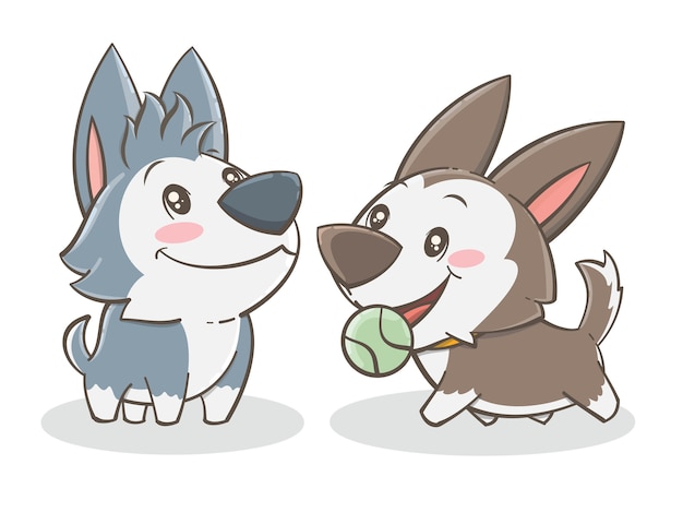 Set di carino cucciolo husky - illustrazione del personaggio dei cartoni animati