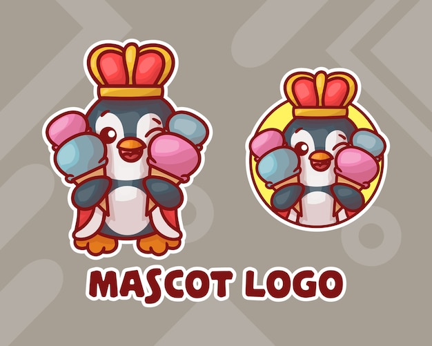 Set di simpatico logo mascotte pinguino re gelato