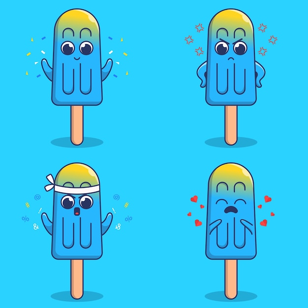 Vector set of cute ice pop illustration