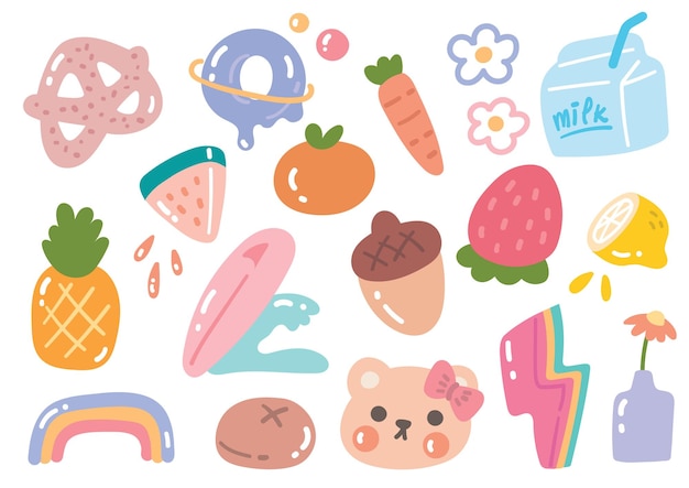 Vector set of cute icon aesthetic element