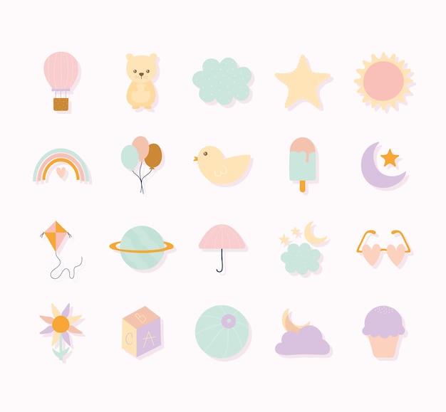 Set of cute icons on a white background