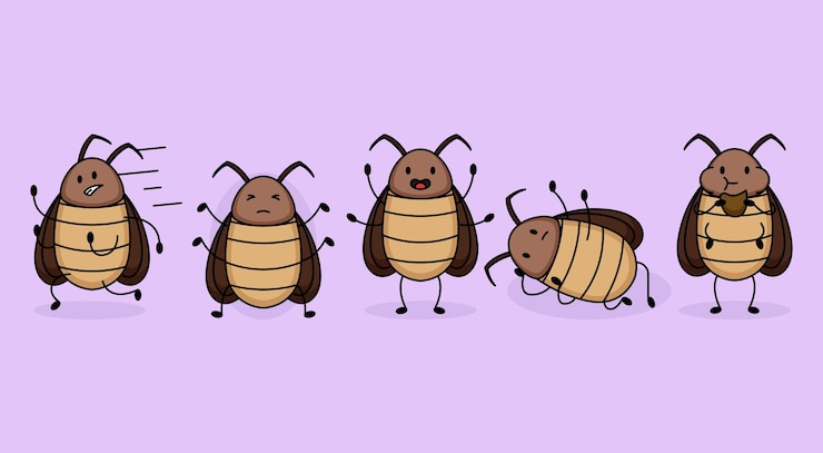Vector set of cute insect cockroach mascot design
