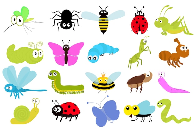 Vector set of cute insects kawaii vector graphics