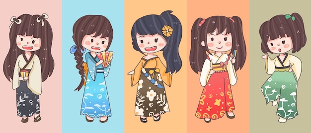 かわいい日本人の女の子のセット