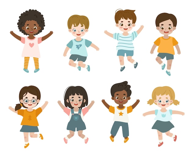 Vector set of cute jumping children