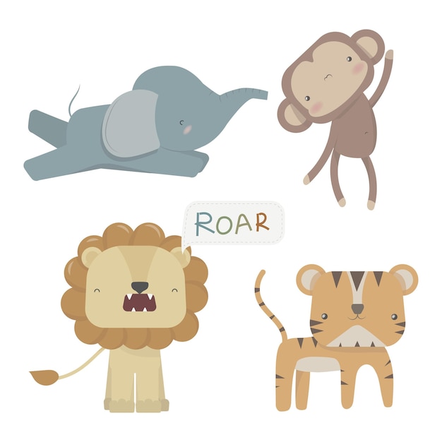 A set of cute jungle animal characters