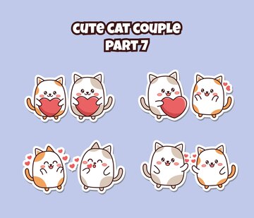 Cat Sticker Icon Couple Cute Kawaii Graphic by kuulzstudio