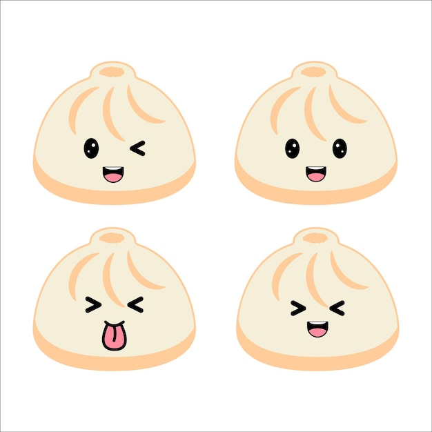Vector set of cute kawaii dumpling with eyes and smile emoji. traditional asian cuisine and food. vector