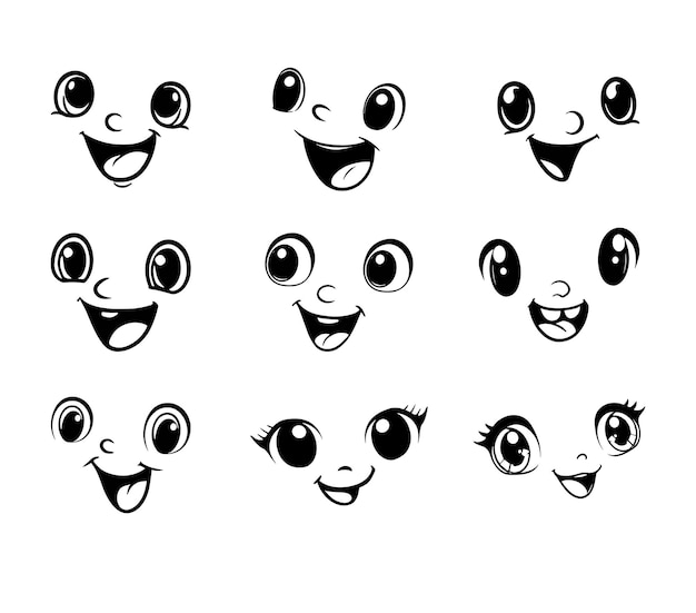 set of cute Kawaii Eyes Expressions Kawaii faces Cute faces cartoon eyes and mouth