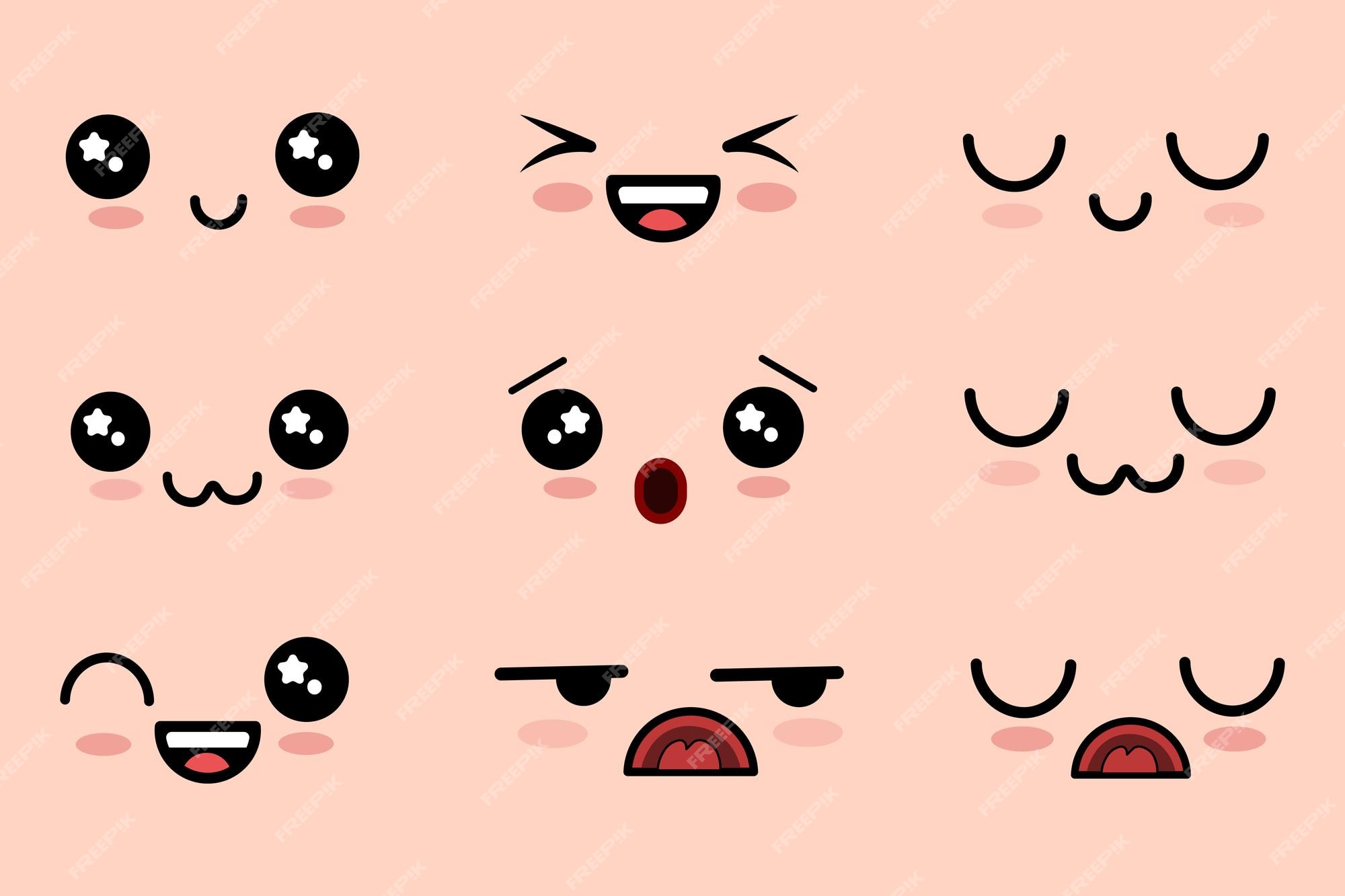 kawaii cute face expressions eyes and mouth icons set vector
