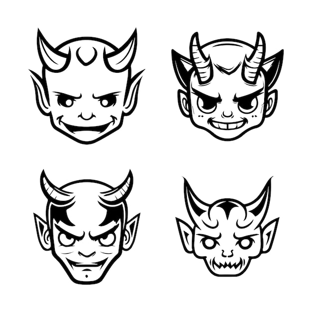 A set of cute kawaii Hannya masks Hand drawn with clean line art Each design features