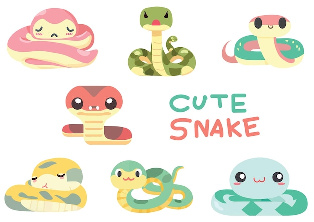 Vector set of cute kawaii snakes