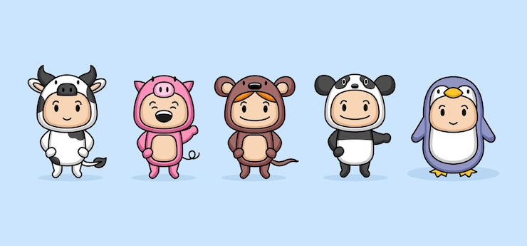 Vector 동물 의상과 함께 귀여운 아이 세트