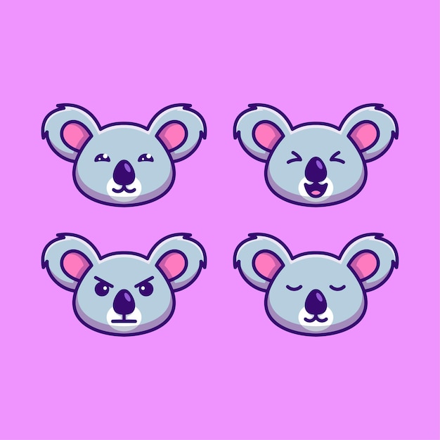 Vector set cute koala head icon cartoon illustration with various face expressions