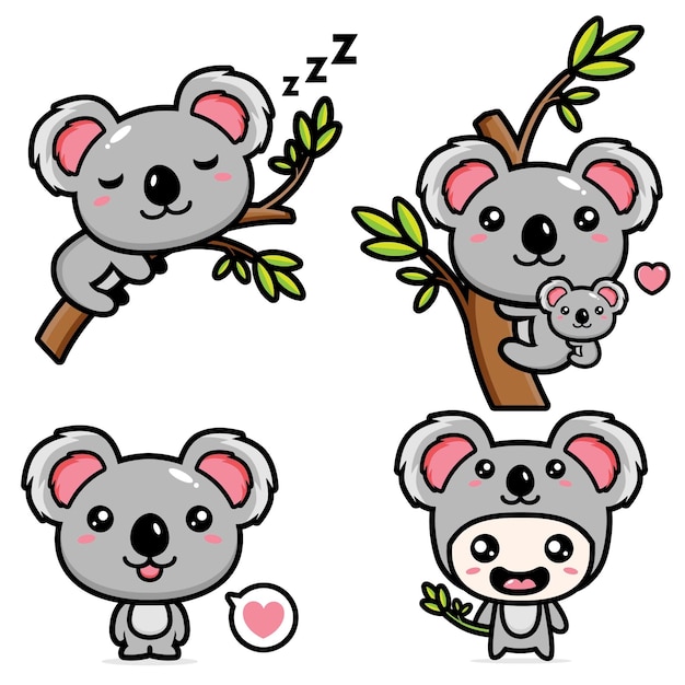 Set of cute koala
