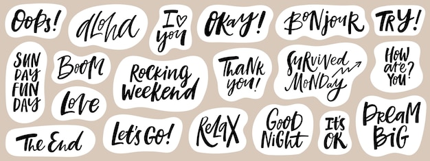 Vector set of cute lettering stickers design elements for planner or diary objects for organizer