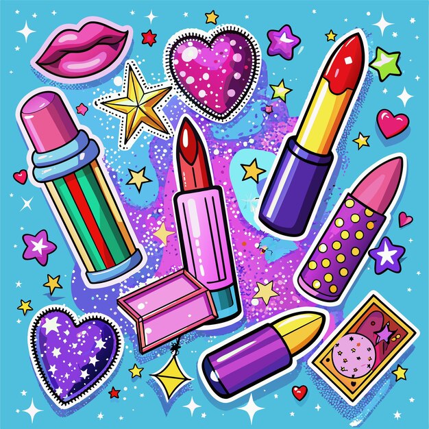 Vector set cute lipstick glitter sticker