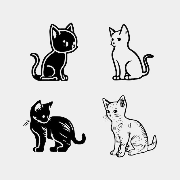 고립 된 귀여운 작은 고양이 세트