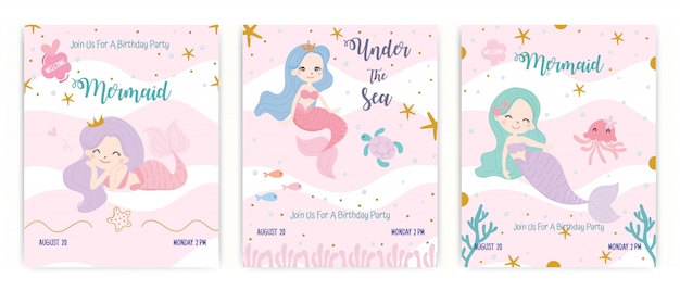 Vector set of cute little mermaids vector.