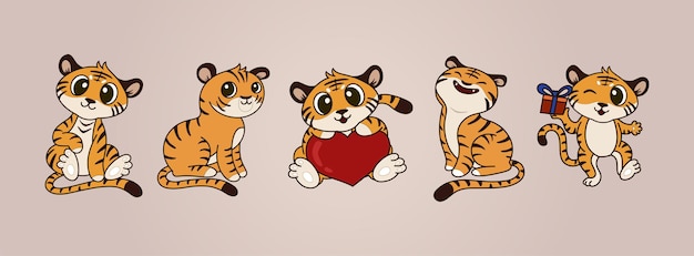 Set of cute little tiger characters