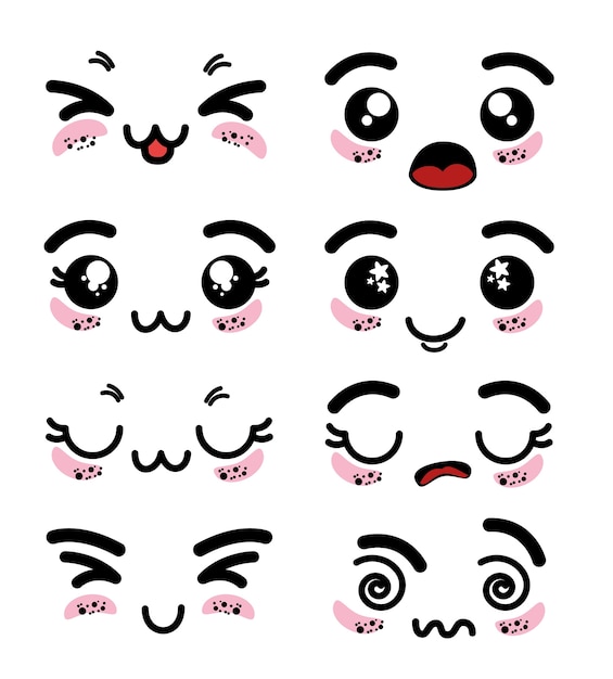 Kawaii Cute Faces, Kawaii Emoticons, Adorable Characters Design Stock  Illustration - Illustration of eyes, face: 81978185