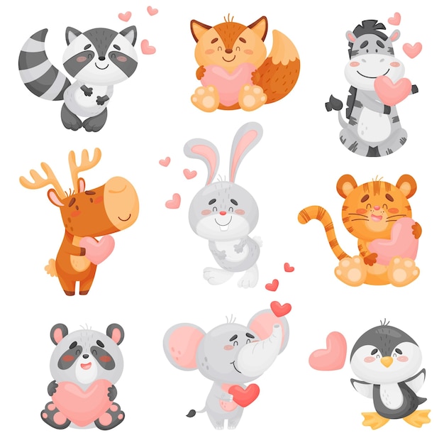 Set of cute lovers animals vector illustration on white background