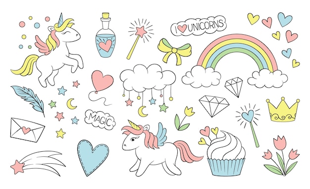 Vector set of cute magical stickers