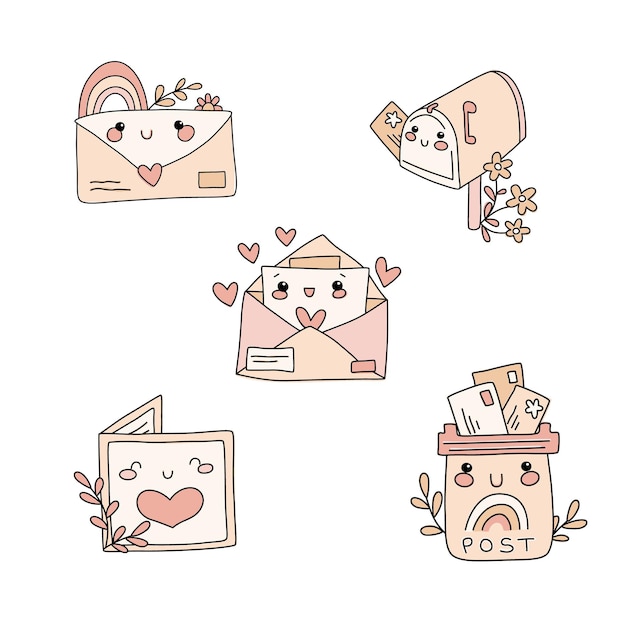 Vector set of cute mailing post items