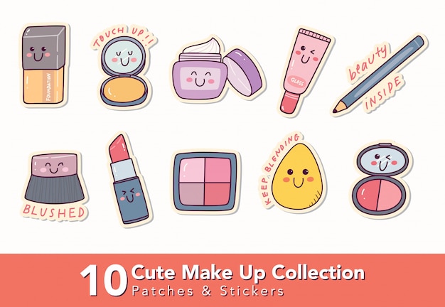 Set of Cute Make up Patches and Sticker