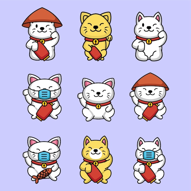 Set di simpatico gatto maneki neko