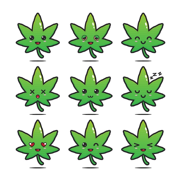 Vector set of cute marijuana mascot