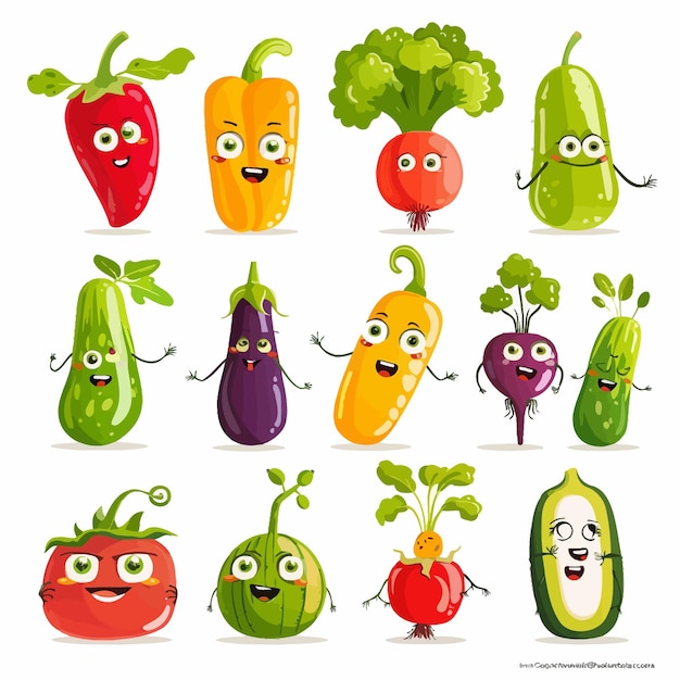Vettore set_cute_mascot_vegetables_character_funny