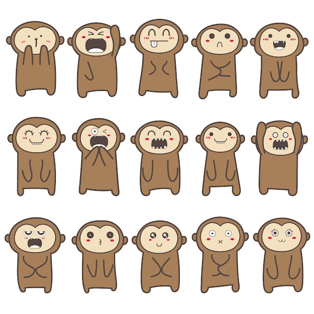 Set of cute monkey character design.