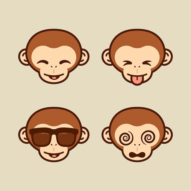 Set of Cute Monkey Stickers