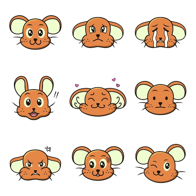 Set cute mouse emoticon