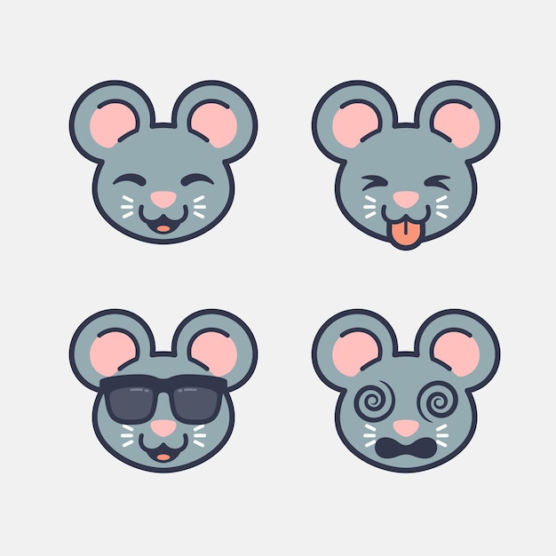 Vector set of cute mouse stickers