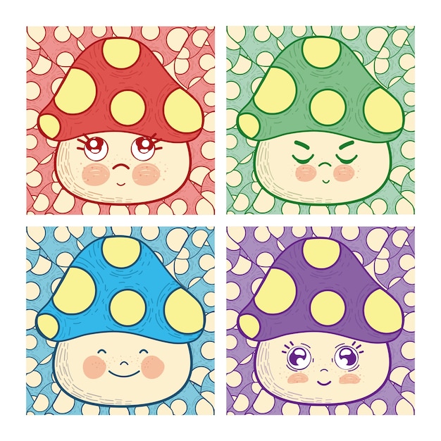 Set of cute mushroom cartoons collection 