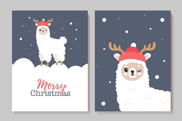 Vector set of cute new year cards with llamas