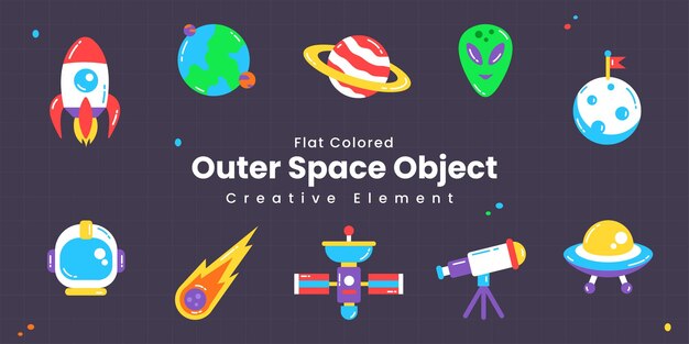Set of Cute Outer Space Element Supplies Collection for Banner or Background