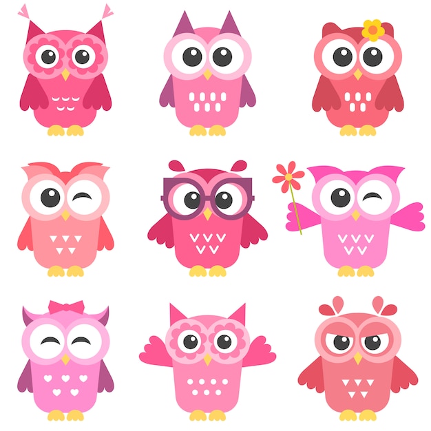 Set of cute owls girls