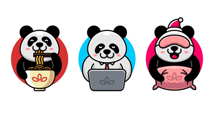 Vector set of cute panda activities logo mascot