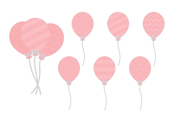 Set of cute pastel pink patterned balloons illustration Baby and kids party decoration