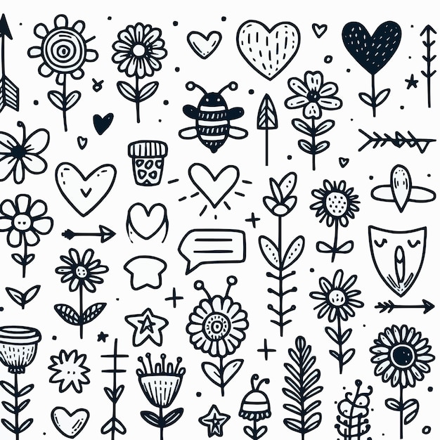 Set of cute pen line doodle element vector hand drawn doodle style collection of heart arrows scr