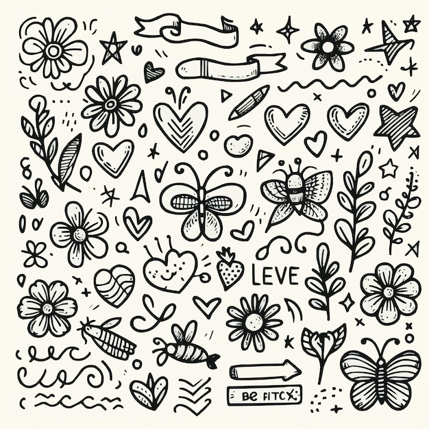 Set of cute pen line doodle element vector Hand drawn doodle style collection of heart arrows scr